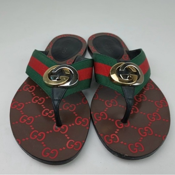 Gucci Kika GG Web Flip Flips size 36 - Picture 1 of 9